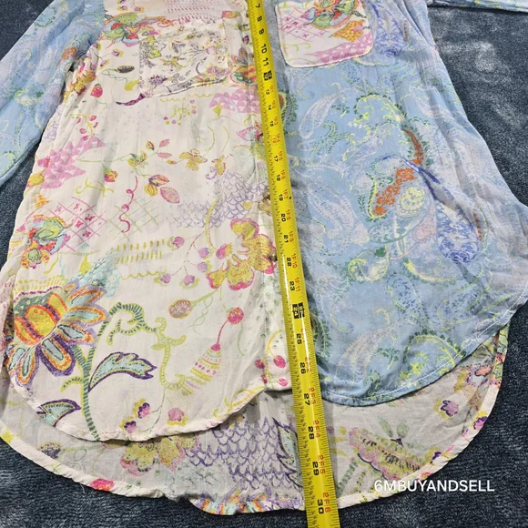 Anthropologie Pilcro Blue Floral Button Up Shirt Women's‎ XS Boho Blouse - Picture 9 of 12